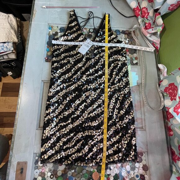 Mango Cocktail Party Sequined Zebra Mesh Mini Dress Womens XXS Black Gold NEW - Picture 7 of 8